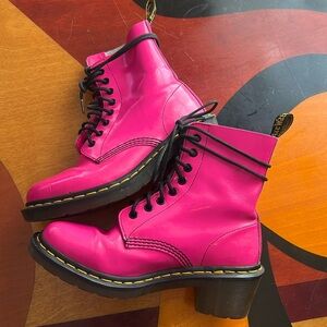 💖Dr Martens Clemency Pink Patent Leather Docs heeled RARE Sz 7 8 hole hot